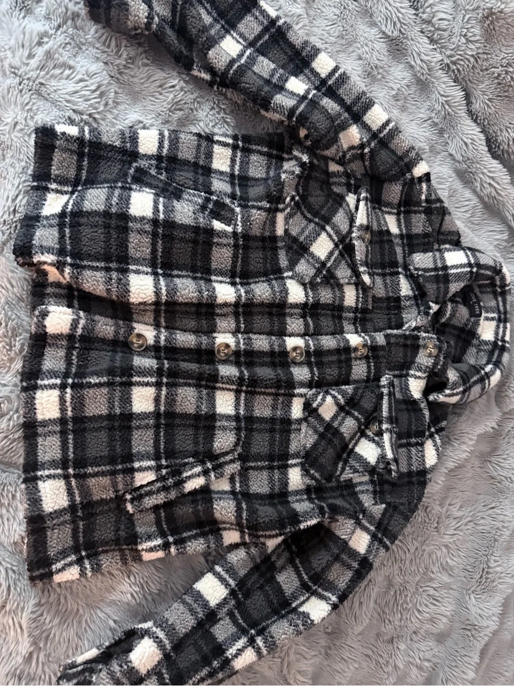 Black & White Plaid Fleece Jacket - Picture 2 of 4